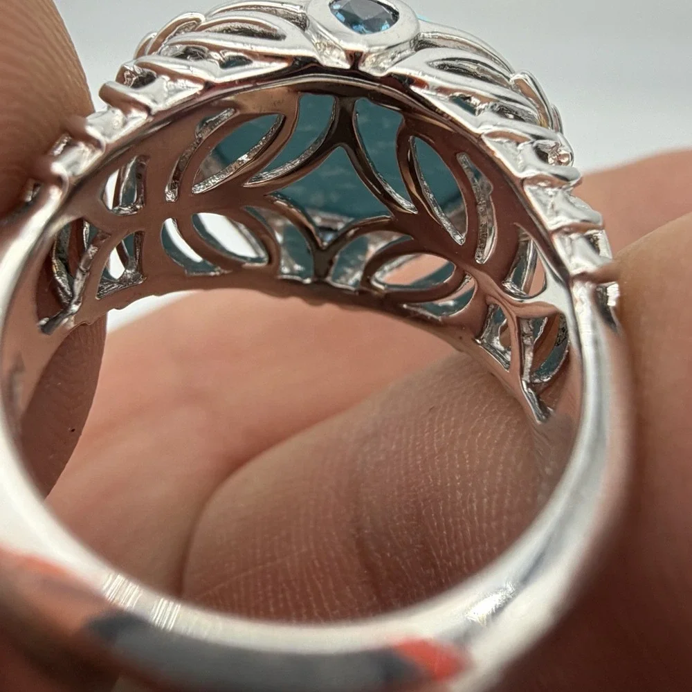 Vtg MICHELLE ALBALA Turquoise Blue Topaz Ring Sterling‎ Silver Ring Size 7 QVC